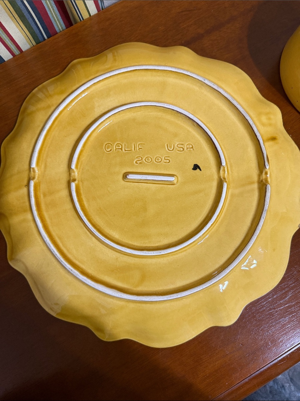 California Pottery 2005 Platter Tray Round Fruits Yellow Glazed 12 inch - Picture 8 of 10